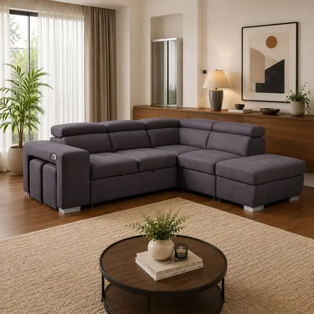 New Suave Sectional Sofa Bed With USB Charging Ports - Grey