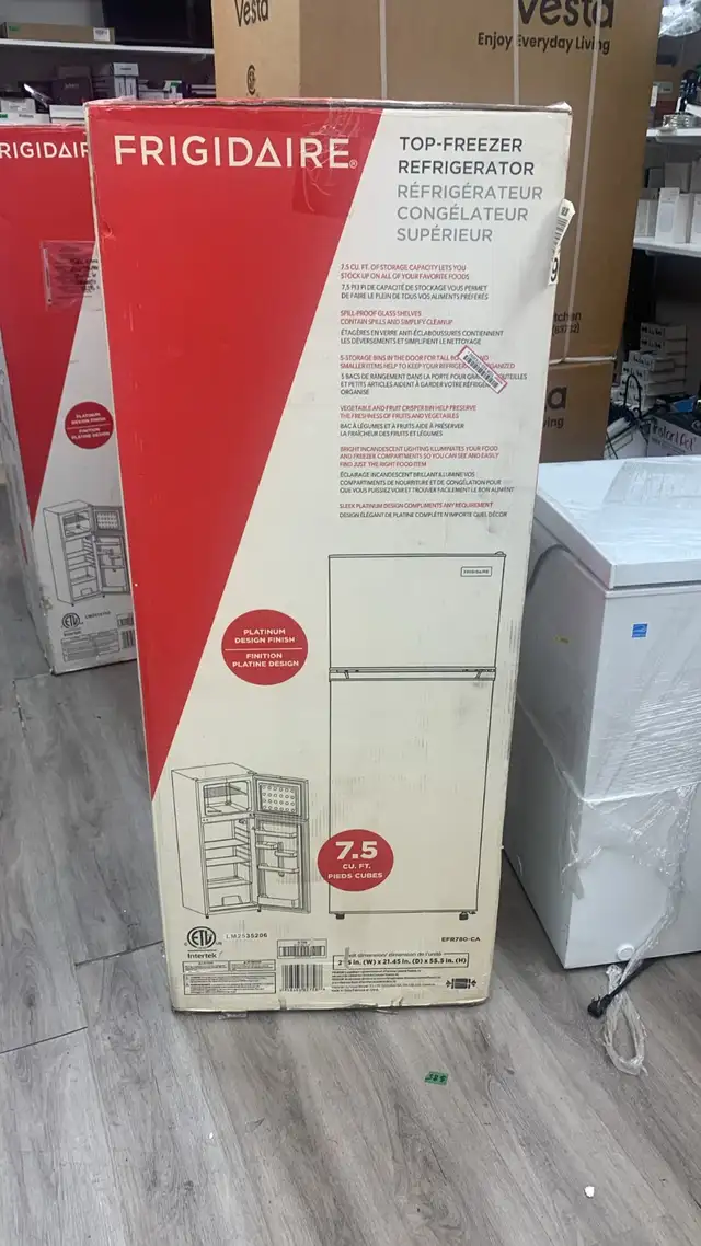 Frigidaire 7.5 Cu. Ft. Fridge – Brand New | Platinum Top Freezer