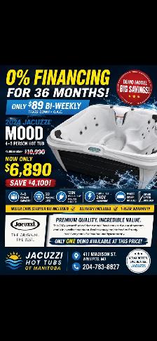 Jacuzzi Brand 5 person hot tub with  0% Financing