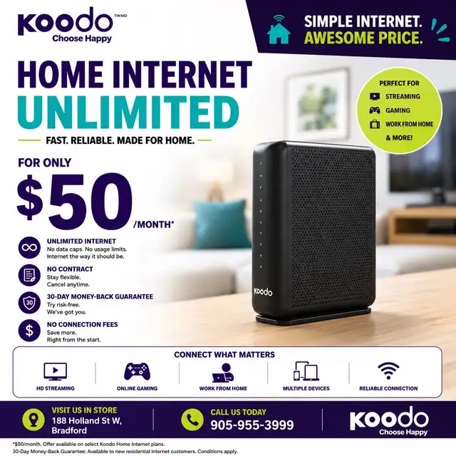 Koodo Home Internet – Unlimited Internet for Just $50!