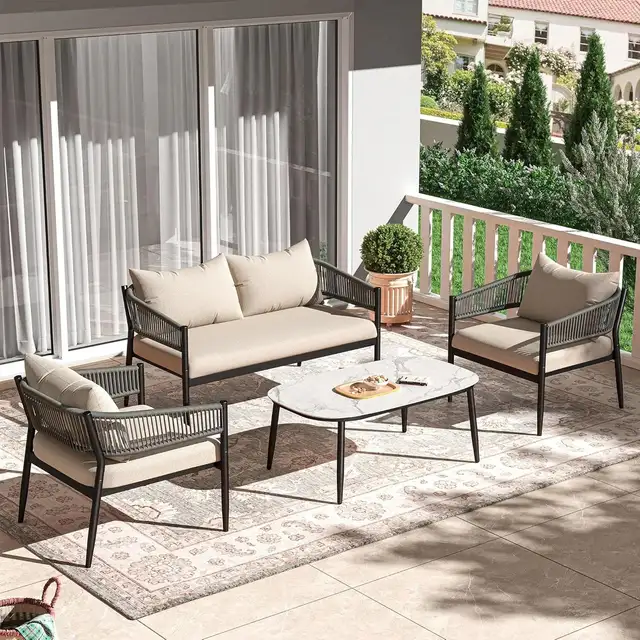 Brand New 4pcs Patio Furniture Set Faux Marble Table $459