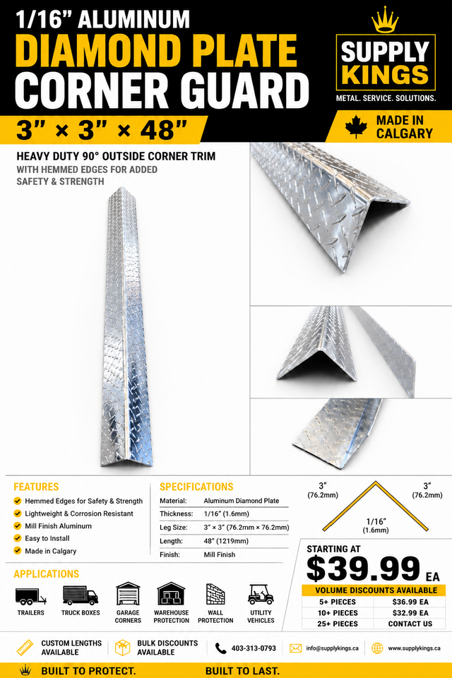 Aluminum Diamond Plate Corner Guard – 3'x3'x48'