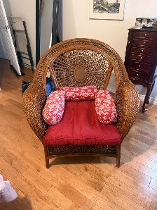 belle chaise en rotin avec 3 coussins,  Beautiful wicker cha - Photo 2