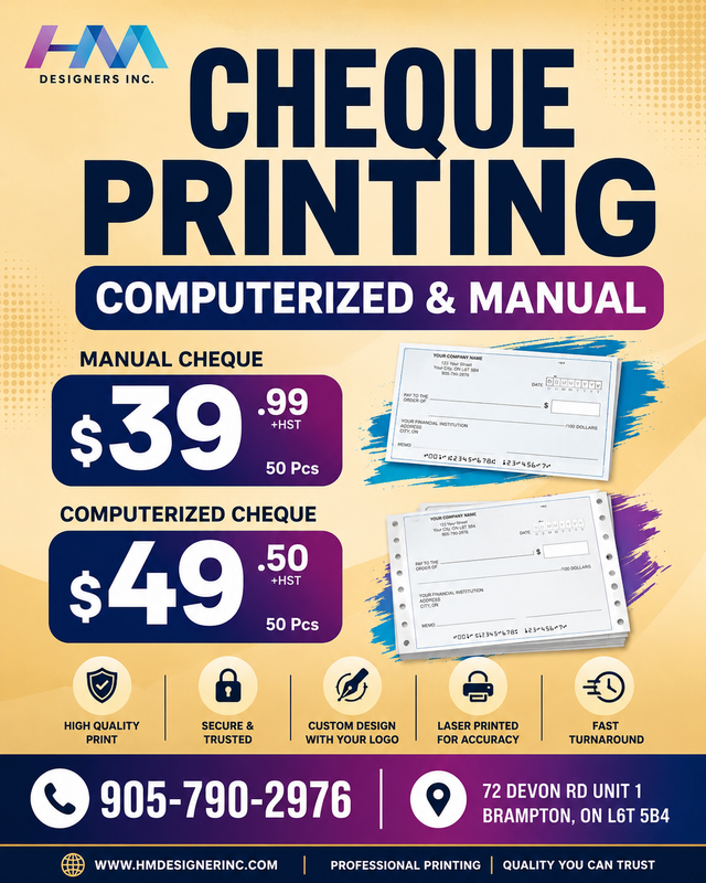 Cheque Printing Services | Manual & Computerized Cheques |