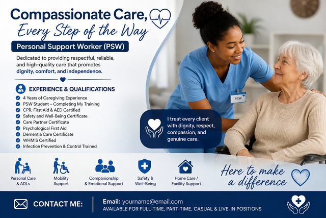 Experienced Personal Support Worker (PSW) Student Seeking Employ