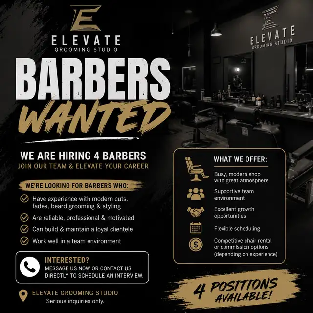BRAMPTON BARBERSHOP: BARBERS WANTED