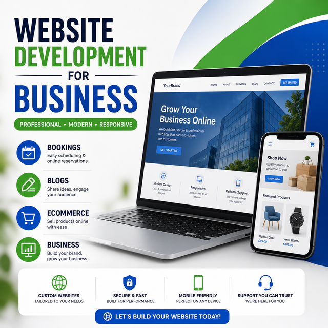 WEBSITE DEVELOPMENT FOR BUSINESS, BOOKINGS, BLOGS, ECOMMERCE