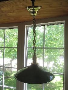 VINTAGE CTS 12 INCH GREEN WHITE PORCELAIN INDOOR CEILING FIXTURE
