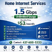 1.5 Gbps Home Internet | Unlimited Usage | Free Installation|$53