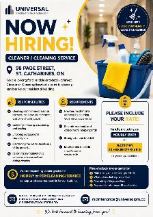NOW HIRING – CLEANER / CLEANING SERVICE