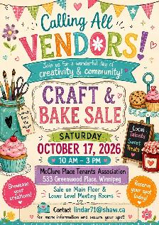 Calling all Vendors! Craft and Bake Sale on October 17, 2026.