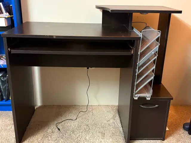Brown Computer Desk with Printer spot and file stand