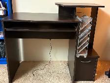 Brown Computer Desk with Printer spot and file stand