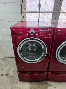 CHERRY RED LG 27' Front-Load Stackable Washer Dryer W/ Pedestals - Photo 2