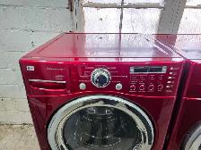 CHERRY RED LG 27' Front-Load Stackable Washer Dryer W/ Pedestals - Photo 3