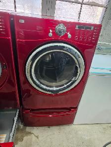 CHERRY RED LG 27' Front-Load Stackable Washer Dryer W/ Pedestals - Photo 5
