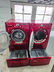 CHERRY RED LG 27' Front-Load Stackable Washer Dryer W/ Pedestals - Photo 8