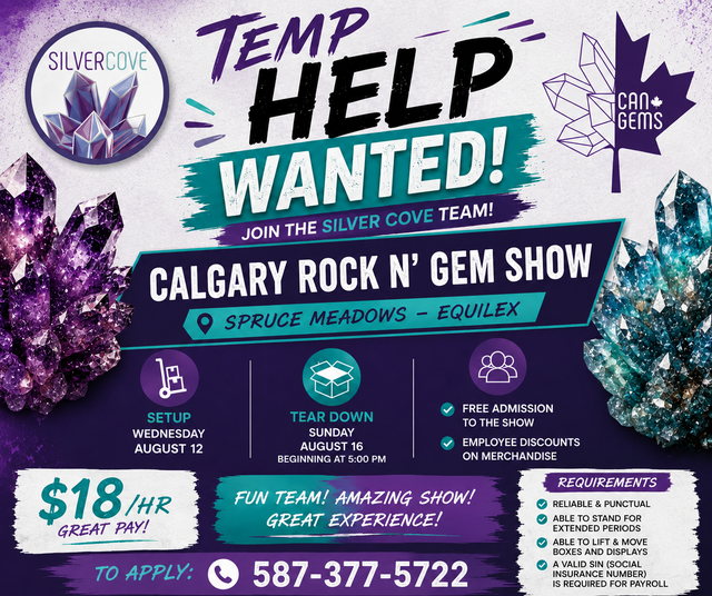 Temporary Event Staff Wanted – Calgary Rock N' Gem Show