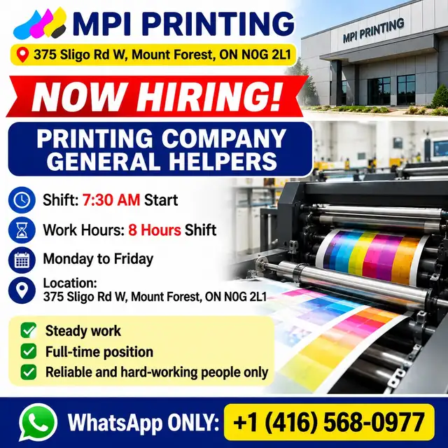 NOW HIRING – GENERAL HELPERS