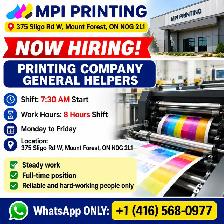 NOW HIRING – GENERAL HELPERS