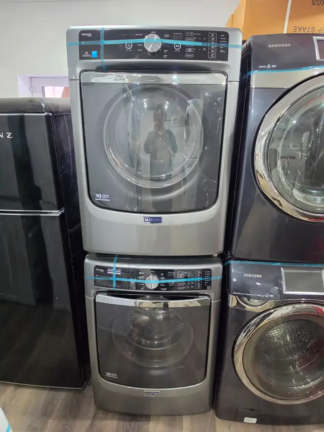 WOW! Maytag 27' Grey Front-Load Stackable Washer & Dryer Set