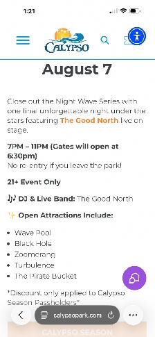 3 Calypso Water Part Event Tickets Summer Waves August 7th - Photo 2
