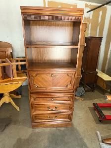 Free delivery used Vintage Wood Secretary Desk with Hutch
