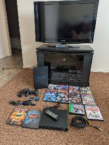 PLAYSTATION 2 throwback, 10 games, controller, tv $150