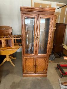 Free delivery used Oak China Cabinet with Glass Doors