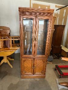 Free delivery used Oak China Cabinet with Glass Doors - Photo 2