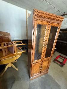 Free delivery used Oak China Cabinet with Glass Doors - Photo 3