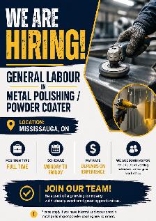 General Labour – Metal Polishing / Powder Coating | Full-Time |