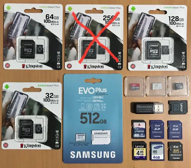 Memory Cards: 512/200/128/64/32/4 gb MicroSD, 8/4/2 gb SD