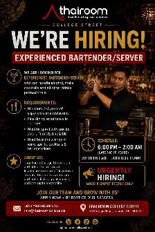 Experienced Bartender / Server Wanted (Urgent Hiring)