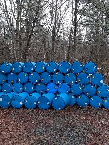 PLASTIC BLUE 45 GALLON BARRELS