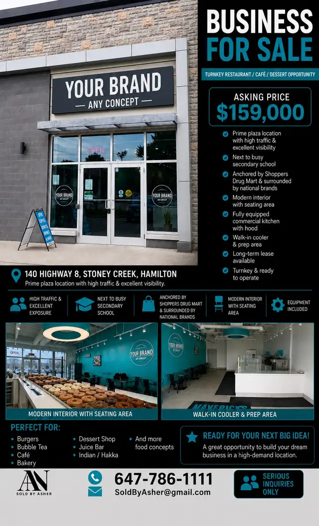 TURNKEY RESTAURANT FOR SALE | STONEY CREEK PRIME PLAZA