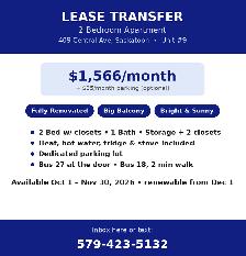 Lease Takeover — Renovated 2 Bedroom Apartment