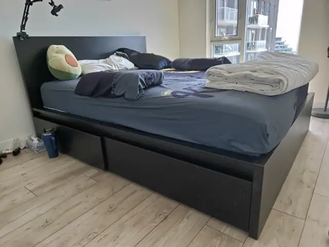 IKEA MALM Queen Bed Frame with 4 Storage Drawers - Black Brown