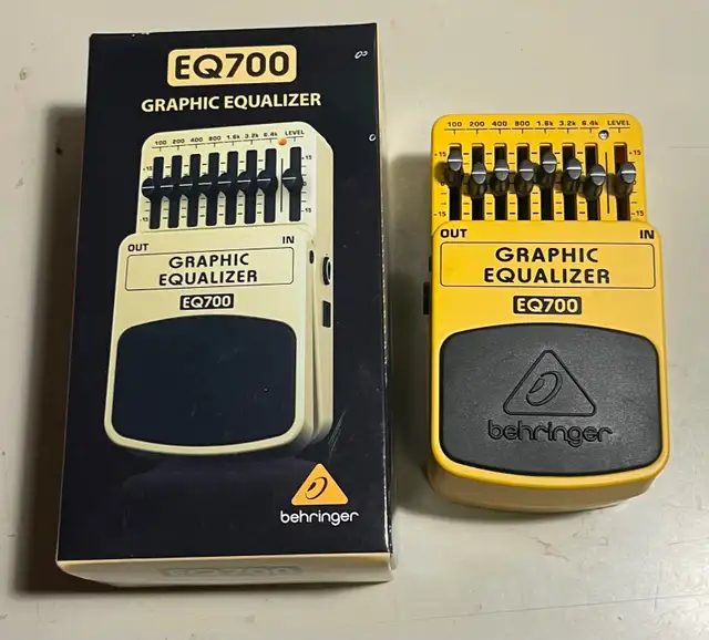 Behringer EQ700 7-band graphic equalizer guitar pedal.