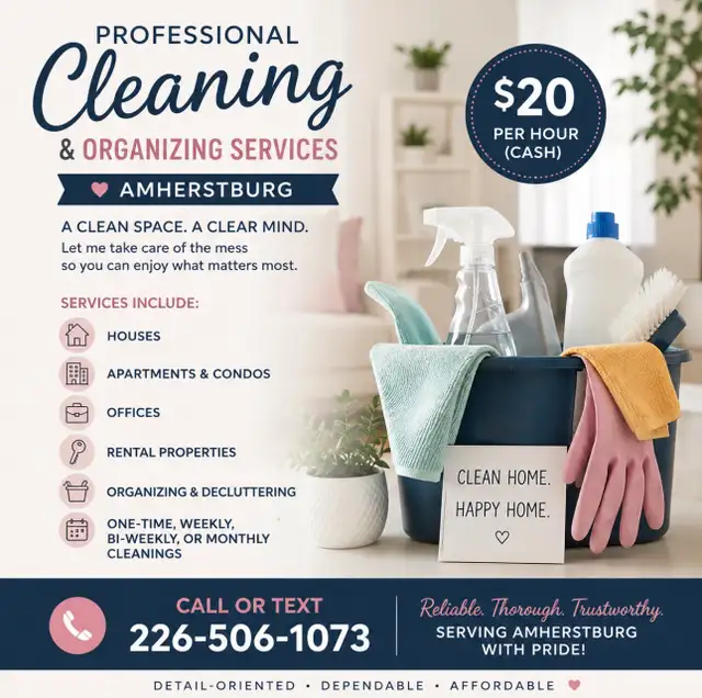 Professional Cleaning & Organizing Services – Amherstburg