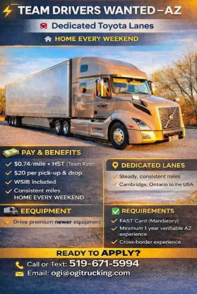 Team Drivers Needed AZ-Dedicated Toyota run