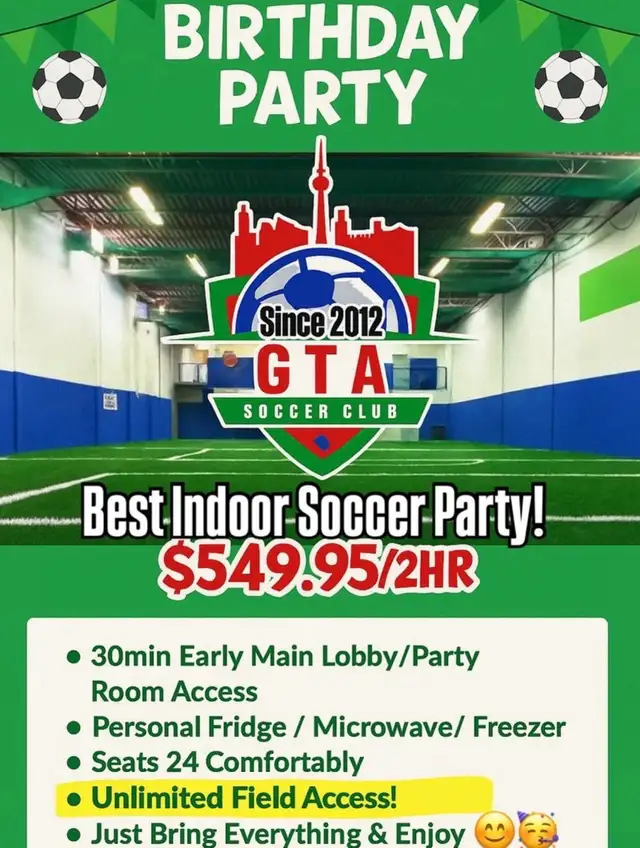$450 Kids Soccer Birthday Party Venue Vaughan