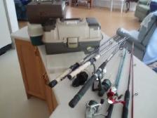 FISHING GEAR - TACKLE BOX  WITH LURES   AND   ROD WITH REEL