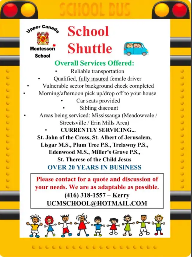 Upper Canada Montessori School Shuttle Service PICK AND DROP