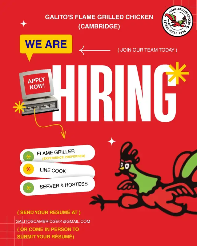 Hiring Now – Flame Griller, Line Cook & Server | Galito's Cambri