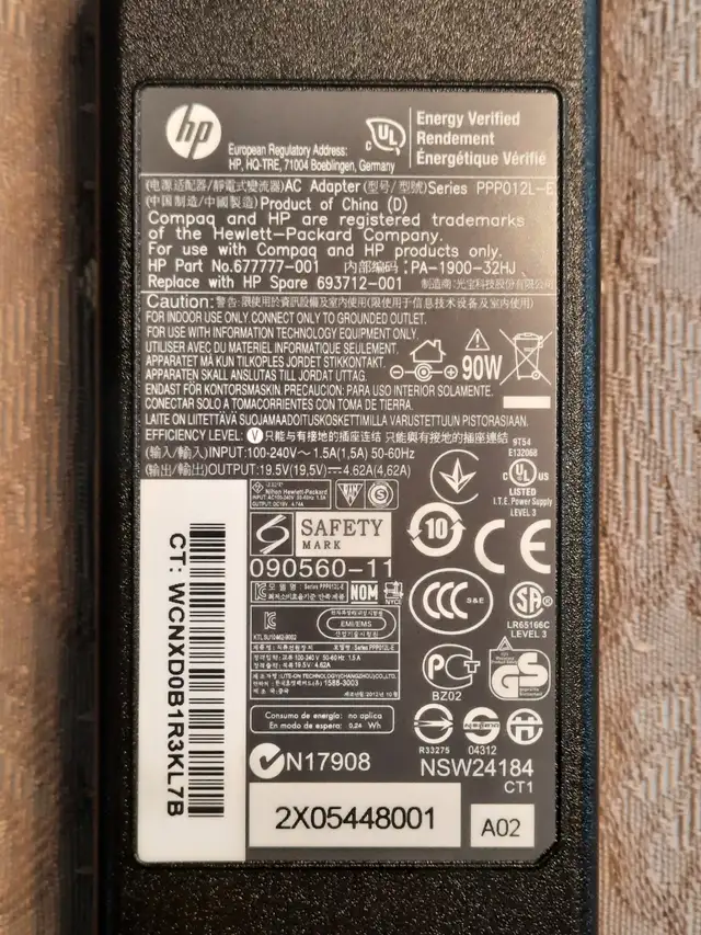 Genuine HP 90W AC Adapter Power Charger 677777-001