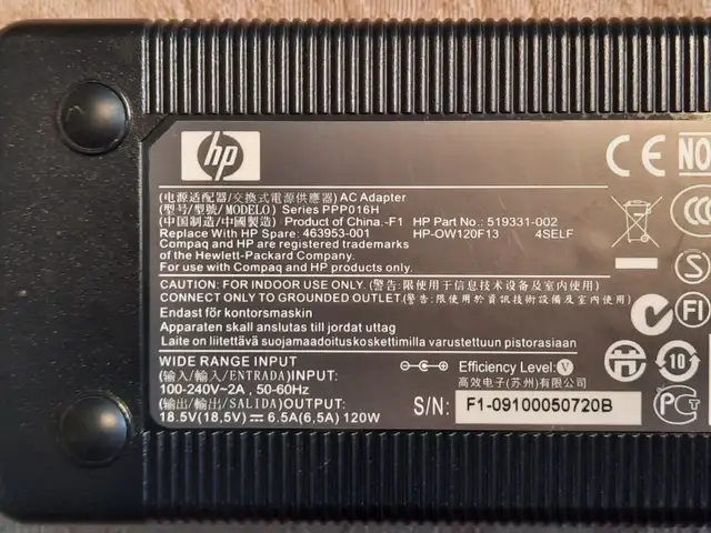 Genuine HP 120W AC Adapter Power Charger 519331-002