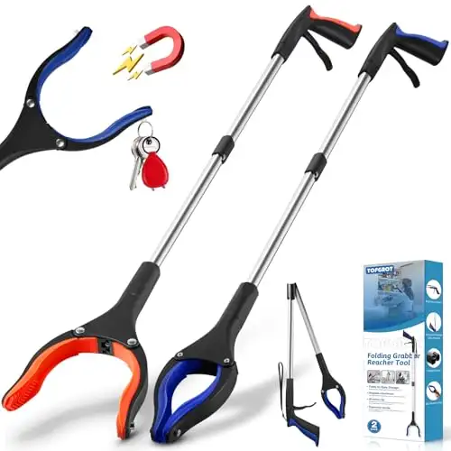 TOPGROT 32" Foldable Reacher Grabber Tool 2-Pack with 90°...