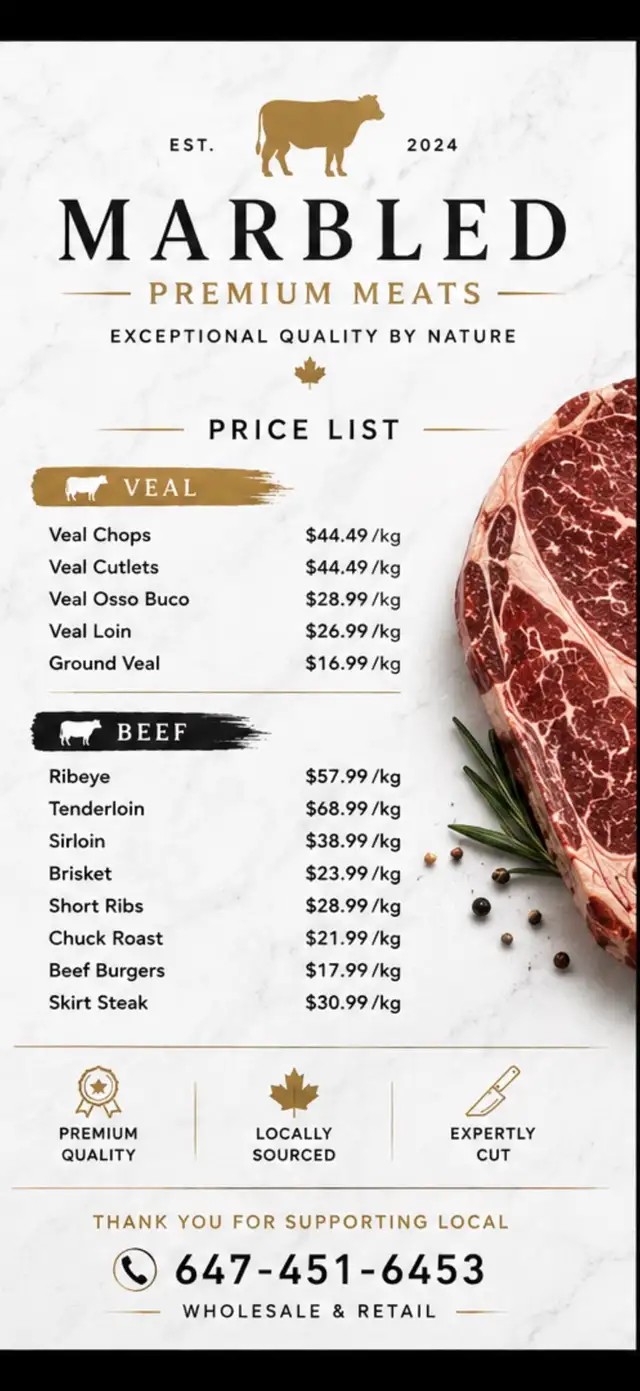 MARBLED PREMIUM MEATS Premium Beef & Veal