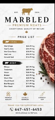 MARBLED PREMIUM MEATS Premium Beef & Veal